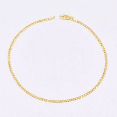 2mm Miami Cuban Curb Link Anklet 14K Yellow Gold-Plated Sterling Silver 925 10"
