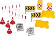 KONTONTY Miniature Traffic Barrier Model Set 14pcs Play Street Signs for Bedroom Preschoolers' Obstacle Course Road Tape for Toy Cars Stop Sign Toys