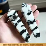 Natural Black Zebra Travertino Alhambra Stone Quartz Crystal Wand Smoking Pipe