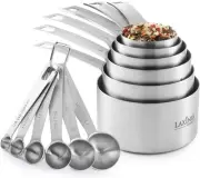 Stainless Steel Measuring Cups and Spoons Set, Heavy Duty 12 Pcs Set, 6 Measurin