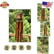 Rustic Owl Wind Chime - Handcrafted Bamboo Wood Decorative Sculpture Outdoor Art