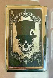 Ace of Spades Skull Top Hat Cigarette Case with lighter ID Holder Wallet