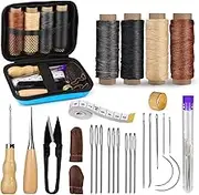 Leather Tooling Kit, Leather Working Tools and Supplies, Leather Working Kit with Large-Eye Stitching Needles, Waxed Thread, Leather Sewing Tools for DIY Leather Craft