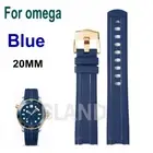 20mm Blue Rubber Watch Strap Band For Omega Seamaster Diver 300m 600m 42MM Gold