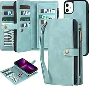 TwoHead for iPhone 11 Wallet case with Card Holder & Detachable Magnetic iPhone 11 case, PU Leather iPhone 11 case Wallet for Women/Men,Wallet Phone Case with Wrist Strap & Money Pocket(Blue)