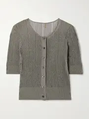 [Adam Lippes] Adam Lippes - Metallic Pointelle And Ribbed-knit Cardigan - Taupe - small small Brown