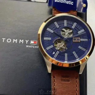 【Tommy Hilfiger】TommyHilfiger手錶型號TH00025(寶藍色錶面玫瑰金錶殼咖啡色真皮皮革錶帶款)