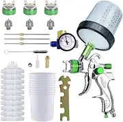 HVLP Paint Sprayer with 10pcs 600ML Mixing Quick Cup,Spray Paint Gun Set Contain 3 Nozzles 1.4/1.7/2mm &Pressure Gauge,Sprayer Gun for Car Painting,Furniture Surface Spraying (Green Set)