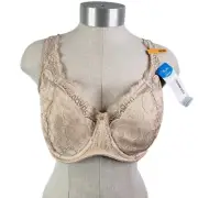 Playtex Beige Comfort Strap Underwire Lace Bra Support Sz 38DD Hook Eye Closure