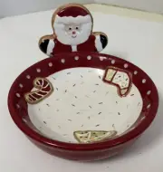 St. Nicholas Square Double Wall Ceramic Santa Candy/Nuts/Cookies/Dip Bowl NEW