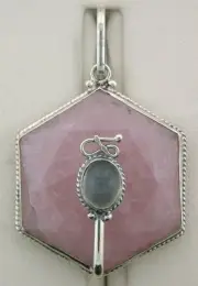 Rose Quartz Faceted Crystal Moonstone Pure Sterling Silver Pendant Gem Gemstone