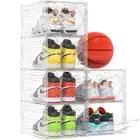 Large Shoe Storage Boxes Organizer for Closet with Magnetic Door, 6 Pack Clea...