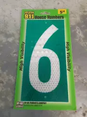 High Visibility 5" HOUSE NUMBER "6" Reflective 911 Mailbox Post Safety Emergency