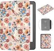 [MOKASE] Case for 7" Kindle Paperwhite (12th Generation, 2024) & Kindle Colorsoft Signature Edition, Ultra Thin PU Leather Hard Protective Cover with Hand Strap for 7 inch 2024 E-Reader, Matisse Daisy
