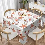 Crab Table Cloth 54 x 54 Inch Square Tablecloth Stain Resistant Picnic Polyester Table Cover Washable for Kitchen, Camping, Picnic