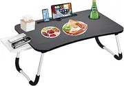 Foldable Bed Table for Laptop,Laptop Desk Table Stand for Bed,Laptop Bed Tray Table with Storage Drawer-Cup Holder, Laptop Stand with Cup Holder & Tablet Slot for Working Writing Drawing & Eating