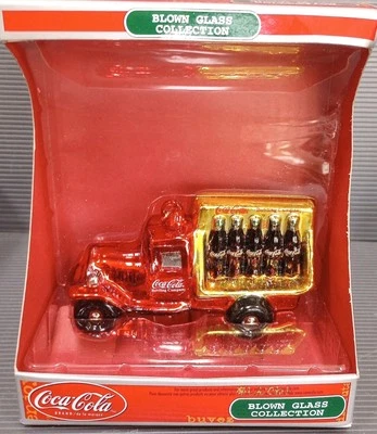 COCA COLA Bottling Company Blown Glass Delivery Truck Christmas Ornament