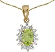 [LXR] 10k Yellow Gold Oval Peridot And Diamond Pendant