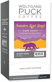 Wolfgang Puck Soft Coffee Pods, Sumatra Kopi Raya Coffee, 9.5 Gram, 6 x 18 Count