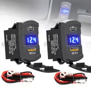 2x 36W USB/Type-C+PD Rocker Switch 12V Charger Voltmeter Blue LED Boat Car Truck (for: Audi)