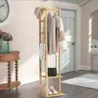 Rustic Bamboo Coat Stand Versatile Corner Coat Tree Storage Shelf 2 Storage Rack