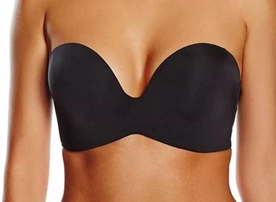 WONDERBRA ULTIMATE STRAPLESS MAGIC HANDS PUSH UP STRAPLESS BRA BLACK Size 32DD