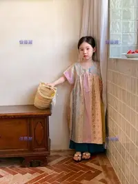 在飛比找Yahoo!奇摩拍賣優惠-女童裝 女童洋裝 公主裙 童裙2023夏款女童拼接田園波西米