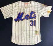 2005 Mike Piazza New York Mets Home White Pinstripe Jersey