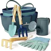 Gardening Set, Tool Kit, for Toddlers and Kids 2 Years and up, STEM, Includes Tote Bag, Spade, Watering Can, Rake, Fork, Trowel and Glove (Blue)