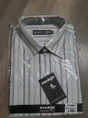 Maazjee Mens Dress Shirt Gray Striped Size 16 Business Plus