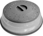 [OUZIFISH] Microwave Plate Cover 10.5 inch Collapsible Food Plate Lid Cover - BPA Free, Easy Grip, Microwave Plate Guard Lid with Steam Vent & Colander Strainer for Fruit (Grey)