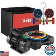 PB Motor TECH 4.5CFM 1/3HP Vacuum Pump with 3-Way AC Manifold Gauge Set for R