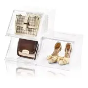 3 Pack Stackable Storage Bins with lids, Clear Display Case for Handbag