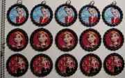 15 Christmas Frozen Black Flat Bottle Cap Necklaces Set 07