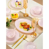 在飛比找ETMall東森購物網優惠-進口粉色玉瓷餐具套裝家用筷子碗碟飯碗盤子骨瓷瓷碗玉翡翠高級感