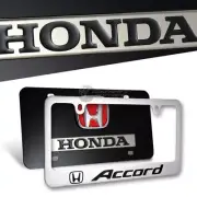 3D Honda ACCORD Front + Back Stainless Steel License Plate Frame Set w/ Caps NEW