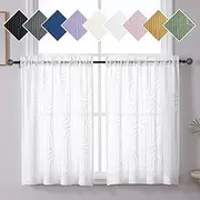 [Simplebrand] Sheer White Kitchen Curtains 36 Inch Length 2 Panels Set for Window, Soft Airy Geometric Jacquard Semi Sheer Curtains for Bathroom, Modern Rod Pocket Window Curtains, 42Wx36L Inches