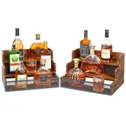 2 Pack 3 Step Countertop Liquor Bottle Display Shelf, Wood Bar Shelves 12 Bot...
