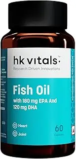 HealthKart HK Vitals Fish Oil For Men And Women (60 Capsules) | 1000mg Omega 3 with 180mg EPA & 120mg DHA | For Brain, Heart, Eyes, and Joints Health