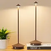 Aoceley 2-Pack Cordless LED Table Lamps,3W 6000mAh Battery Operated Table Light,3-Color Stepless Dimming Portable Table Lamp Waterproof for Restaurant/Indoor/Outdoor (Rust), HT015