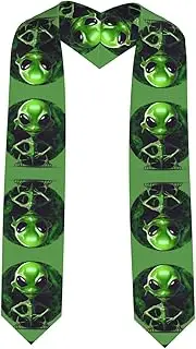 [SKKNT] Green Alien Print Graduation Shawl Stole For Academic Commencements Honor Sash Congratulations Gift