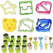 28 Pcs Sandwich Cutter and Sealer Set, Bread Decruster Maker with Animal Food Picks,Vegetable Fruit Cookie Cutters Heart Star Train Bear Dino Dolphin Shapes Cutters DIY Cookie Stamps Mold (28 Pcs)