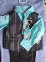 Baby Boy Suit With Tie 24M Light Blue & Black With Tag Never Worn