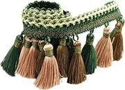 KiBcsLic Tassel Lace Trim, Long Fringe Trim for Sewing, Polyester Tassel, Polyester Fringe for Lampshade, Quilting, Home Decoration, Dress, Green, as described