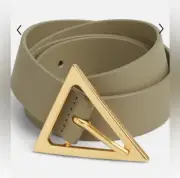 BOTTEGA VENETA Triangle Buckle Belt Calfskin Taupe Gold Hardware Size 80