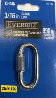 EVERBILT 3/16” Stainless Steel Quick Chain Link, 990-lb Load Limit, MPN: 42784