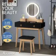 ALFORDSON Dressing Table Stool Set Makeup Mirror Vanity Desk LED Light Black