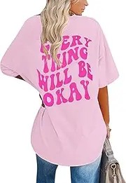 [Generic] Oversized Back Graphic Print T Shirts for Women Basic Crew Neck Relaxed Fit Short Sleeve Casual Everyday Wear Shirts