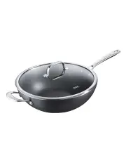 [The Cooks Collective] One Hard Anodised Wok with Lid 32cm in Black