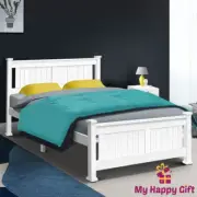 Artiss Bed Frame Double Wooden Timber RIO Kids Adults Mattress Base Size White